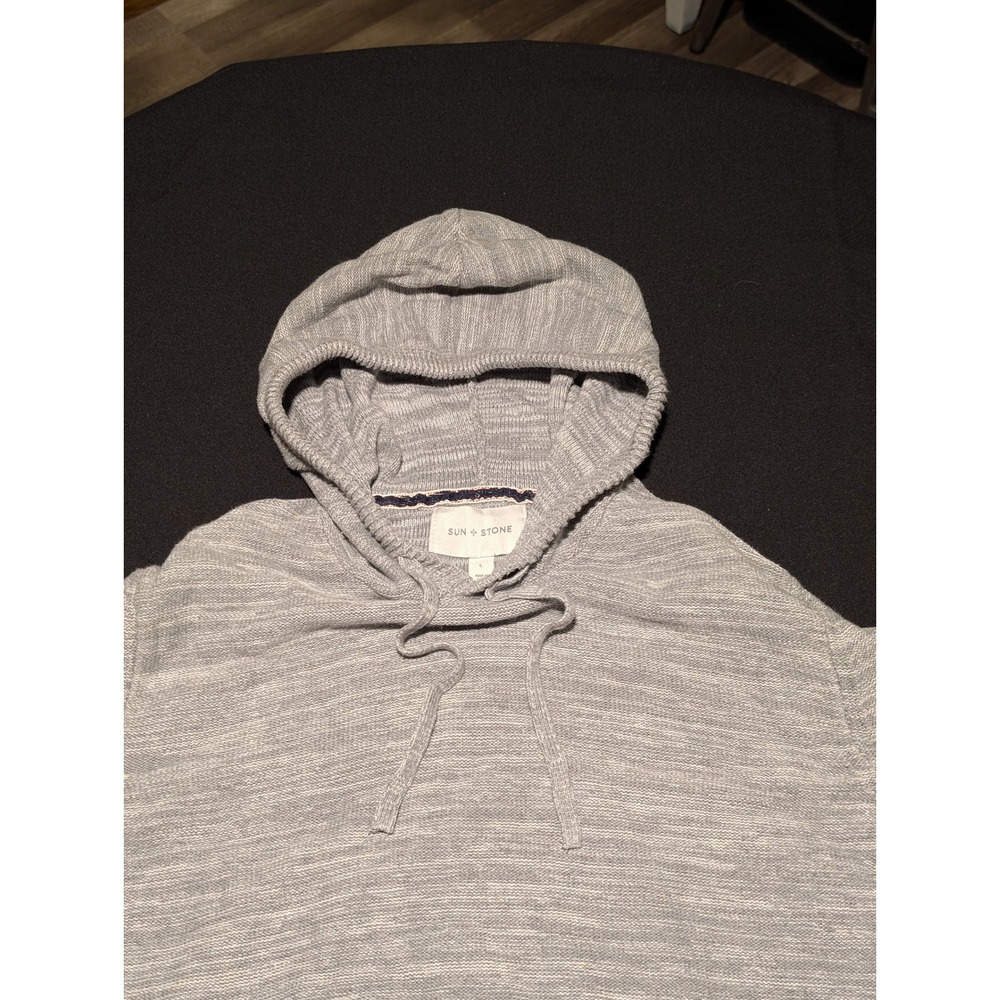Sun + Stone Youth Boys Gray Marled Knit Pullover Hoodie Sweater Size L Large